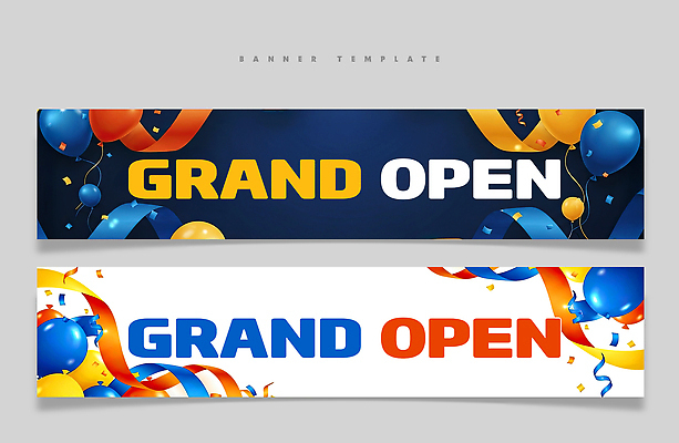 템플릿 배너 컬러 가로 오픈 파일형식 디자인 이벤트 풍선 리본 백그라운드 파란색 노란색 주황색 장식 문자 마케팅 알림 PSD 오픈행사 현수막 가로배너 이미지템플릿
