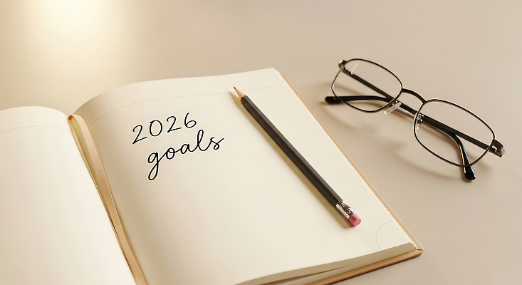 잡화 가구 컨셉 문구용품 학용품 필기구 연도 CG 파일형식 목표 공책 계획 2026년 책상 연필 안경 기록 준비 생각 결심 정리 시간 목표설정 편집실사 편집이미지 JPG