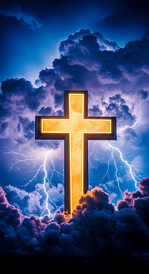 JPG 편집이미지 기독교 종교 상징 십자가 자연 하늘 날씨 빛 어둠 힘 천주교 변화 번개 이미지편집 AI컴퓨터그래픽 AI콘텐츠 컨셉 생태계 파일형식