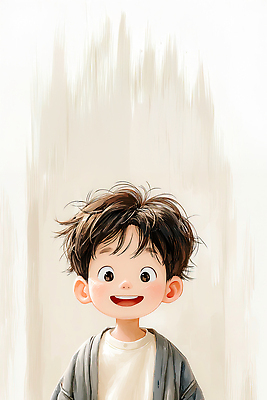 JPG 캐릭터 헤어스타일 감정 어린이 컬러 백그라운드 일러스트 밝음 미소 웃음 소년 표현 그림 단순화된 상상력 국내일러스트 AI일러스트 AI콘텐츠 남자 표정 사람 파일형식