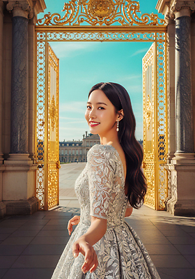 옷 계절 컨셉 모션 표정 말하기 신체부위 태양 문 CG 파일형식 정원 사람 대화 미소 손 겨울 오후 햇빛 하늘 뷰티풀 반짝임 드레스 편집이미지 JPG 화려 고급 대문 편집실사 의료성형뷰티