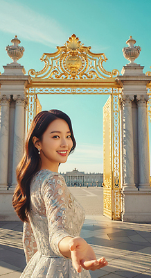 공공시설 건축 컬러 컨셉 고건축 모션 표정 사람 태양 문 CG 파일형식 여자 미소 대문 금색 건축물 햇빛 궁전 백그라운드 여행 화려 순간 뒤돌아보기 공원 스타일 편집이미지 JPG 고급 편집실사 의료성형뷰티