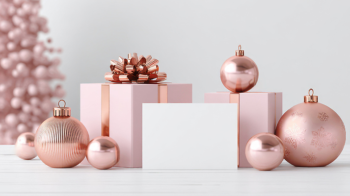 JPG 편집이미지 리본 분홍색 컬러 크리스마스 탁자 선물 장식 상자 크리스마스트리 축제 구슬 준비 풍선 오너먼트 편집실사 AI포토 AI콘텐츠 기념일 가구 크리스마스장식 CG 파일형식