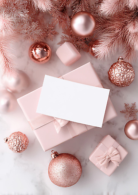 JPG 편집이미지 분홍색 백그라운드 크리스마스 포장 탁자 선물 이벤트 장식 크리스마스트리 축제 모임 금색 휴일 구슬 오너먼트 편집실사 AI포토 AI콘텐츠 기념일 컬러 가구 크리스마스장식 CG 파일형식