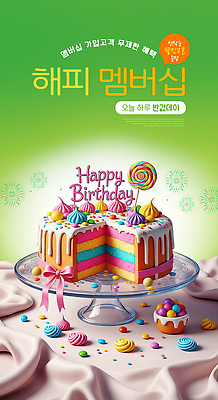 JPG 편집이미지 기념일 컬러 탁자 디저트 사탕 장식 파티 케이크 식사 축하 생일파티 생일 멤버십 이미지편집 AI컴퓨터그래픽 AI콘텐츠 음식 가구 컨셉 이벤트 파일형식