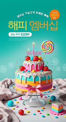 JPG 편집이미지 기념일 컬러 과일 초 디저트 사탕 선물 이벤트 장식 파티 케이크 축하 생일 무지개색 멤버십 이미지편집 AI컴퓨터그래픽 AI콘텐츠 음식 컨셉 컬러풀 파일형식