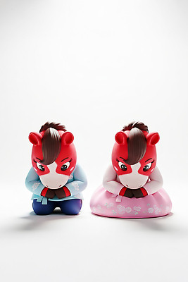 JPG 편집이미지 캐릭터 전통 디자인 인형 분홍색 백그라운드 새해 한국 장식 파란색 설날 귀여움 흰색 한복 그림 말띠 손모으기 2026년 편집3D 병오년 붉은말 한국전통 명절 아시아 컬러 컨셉 손짓 3D 십이지신 말_동물 전통의상 연도 파일형식