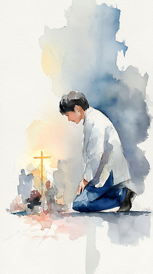 JPG 남자 감정 종교 일러스트 이야기 사랑 교회 평화 믿음 희망 기도 시간 신도 집중 예배 무릎 공동체 존경 국내일러스트 AI일러스트 AI콘텐츠 컨셉 종교건축 사람 건물 신체부위 파일형식