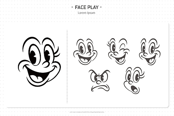 캐릭터 디자인 감정 얼굴 일러스트 흑백 표정 웃음 그래픽 놀람 기쁨 슬픔 분노 표현 스케치 즐거움 드로잉 창작 국내일러스트 AI파일 촬영기법 미술 신체부위 파일형식 벡터