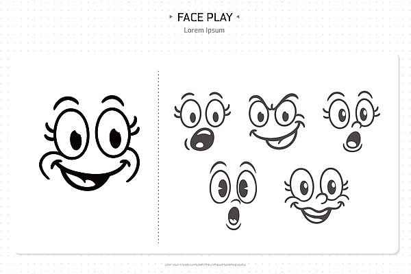 캐릭터 디자인 교육 감정 얼굴 어린이 일러스트 도안 표정 웃음 놀람 기쁨 표현 즐거움 그림 흥미 국내일러스트 AI파일 컨셉 사람 신체부위 파일형식 벡터