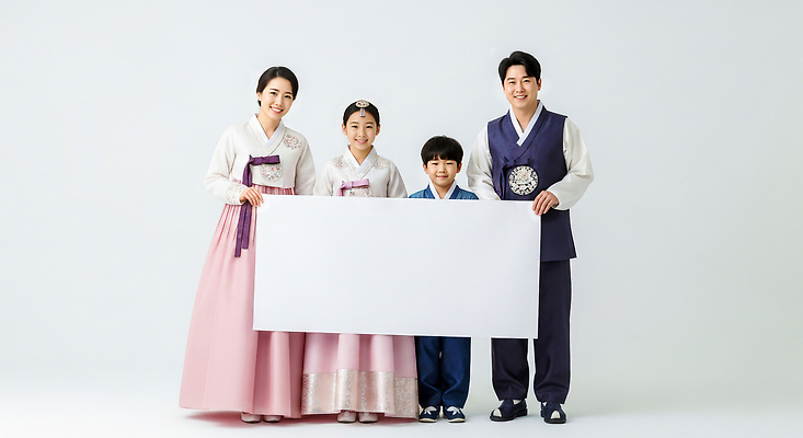 JPG 편집이미지 문화 가족 새해 한국 실내 표정 미소 이벤트 부모 촬영 자녀 전통의상 한복 소통 편집실사 AI인물포토 AI콘텐츠 한국전통 전통 아시아 컨셉 관계 내부 CG 파일형식 AI포토