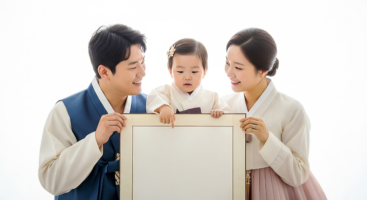 JPG 편집이미지 전통 옷 행복 문화 어린이 액자 백그라운드 가족 놀이 새해 한국 밝음 부모 자녀 한복 순간 편집실사 AI인물포토 AI콘텐츠 한국전통 감정 아시아 관계 사람 전통의상 CG 파일형식 AI포토