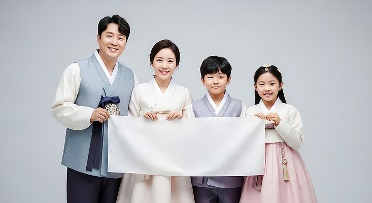 JPG 편집이미지 전통 옷 여자 남자 행복 어린이 백그라운드 가족 새해 이벤트 모임 아기 한복 편집실사 AI인물포토 AI콘텐츠 한국전통 감정 관계 사람 전통의상 CG 파일형식 AI포토