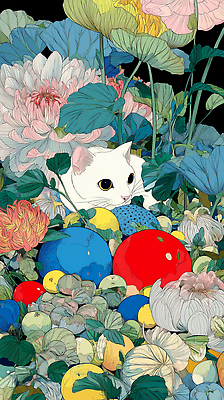 JPG 식물 동물 꽃 컬러 과일 일러스트 자연 생명 일상 빨간색 여름 파란색 노란색 정원 주황색 고양이 흰색 화려 탐색 조화 숨기 국내일러스트 AI일러스트 AI콘텐츠 계절 컨셉 포유류 모션 라이프 반려동물 생태계 파일형식