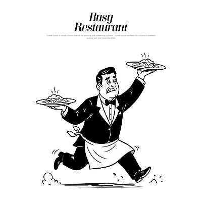 음식 일러스트 요리 일상 주방 레스토랑 식사 대기 업무 저녁 웨이터 고객 바쁨 서빙 주문 국내일러스트 AI파일 직업 라이프 식당 작업 야간 파일형식 벡터