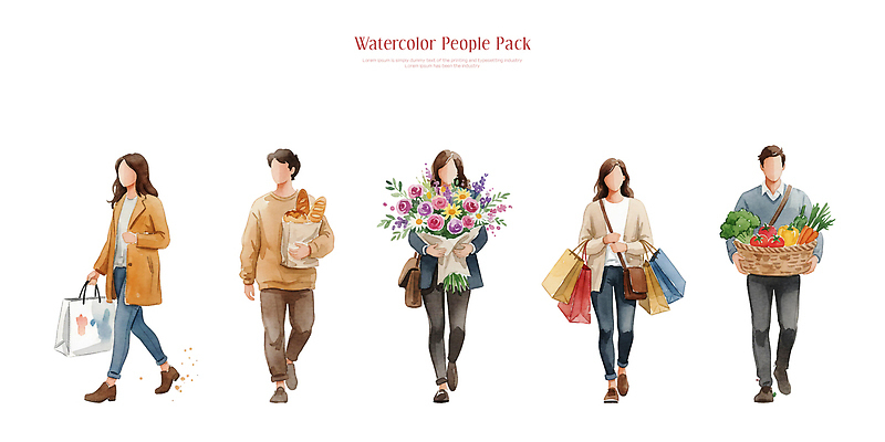 PSD 여자 남자 꽃 음식 이동 채소 가방 일러스트 모션 수채화 거리 사람 일상 쇼핑 장보기 걷기 산책 도시 시장 장바구니 오브젝트 생필품 국내일러스트 식물 잡화 컨셉 휴식 라이프 바구니 파일형식