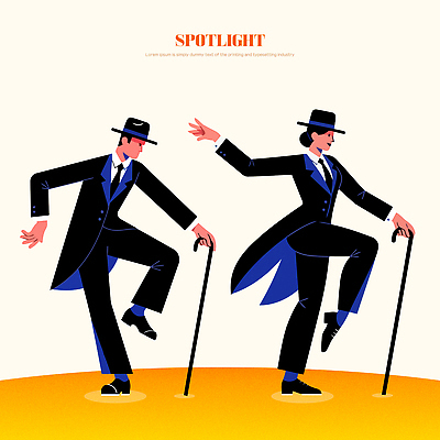 옷 여자 남자 예술 음악 포즈 일러스트 모션 지팡이 동상 공연 무대 표현 춤 클래식 유연 쇼 스포트라이트 연극 스타일 국내일러스트 AI파일 컨셉 문화예술 사람 이벤트 조형물 기념물 파일형식 벡터