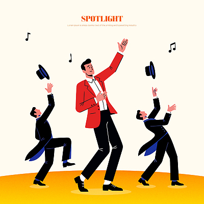 캐릭터 남자 감정 음악 일러스트 노래 모션 소리 공연 무대 표현 춤 연기 군중 스포트라이트 리듬 스타일 상호작용 국내일러스트 AI파일 문화예술 사람 이벤트 파일형식 벡터