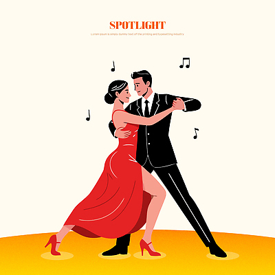 예술 음악 포즈 음표 일러스트 공연 댄서 무대 춤 쌍 동료 열정 스포트라이트 팔 리듬 탱고 스타일 국내일러스트 AI파일 직업 기호 감정 관계 문화예술 이벤트 신체부위 파일형식 벡터