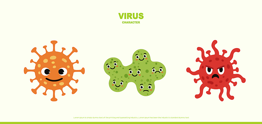 캐릭터 감정 다수 의학 표정 신체부위 파일형식 벡터 바이러스 얼굴 웃음 분노 컬러 디자인 특징 다양 표현 감염 박테리아 단순화된 일러스트 일러캐릭터 AI파일