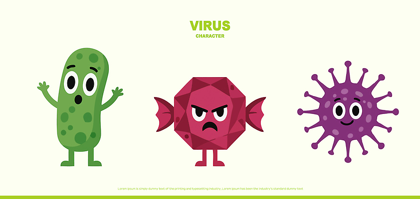 모양 캐릭터 디자인 컬러 과학 일러스트 생물 표정 건강 빨간색 초록색 보라색 표현 바이러스 즐거움 개성 일러캐릭터 AI파일 감정 파일형식 벡터
