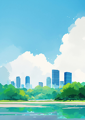 식물 감정 컬러 컨셉 휴식 건물 라이프 생태계 파일형식 AI콘텐츠 호수 숲 도시 빌딩 자연 풍경 하늘 파란색 즐거움 나무 강 공간 모션 일상 산책 JPG 국내일러스트 일러스트 AI일러스트