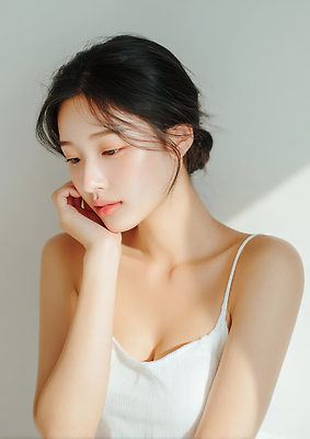 JPG 주간 모델 편집이미지 손 옷 여자 얼굴 생각 미소 분위기 편안함 창가 의료성형뷰티 편집실사 AI인물포토 AI콘텐츠 자연요소 컨셉 창문 표정 사람 신체부위 감각 CG 파일형식 AI포토