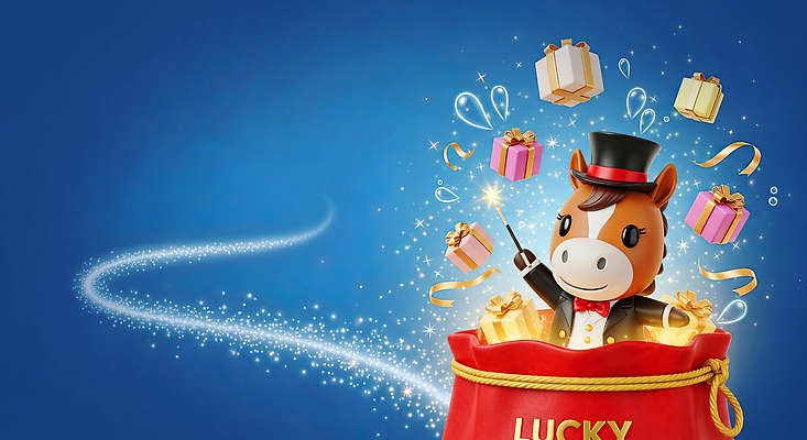 편집이미지 감정 컬러 컨셉 포유류 전통소품 선물 상자 십이지신 말_동물 연도 파일형식 2026년 AI콘텐츠 행운 인형 마술 하늘 파란색 마법 환상 축제 동물 장식 즐거움 JPG 선물상자 이벤트 복주머니 붉은말 병오년 새해 말띠 이미지편집 AI컴퓨터그래픽