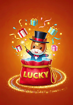 JPG 편집이미지 캐릭터 컬러 새해 복주머니 선물 이벤트 장식 선물상자 축제 기쁨 마술사 축하 생일 행운 주머니 즐거움 말띠 마법 2026년 이미지편집 병오년 붉은말 AI컴퓨터그래픽 AI콘텐츠 기념일 감정 컨셉 전통소품 상자 마술 십이지신 말_동물 연도 파일형식