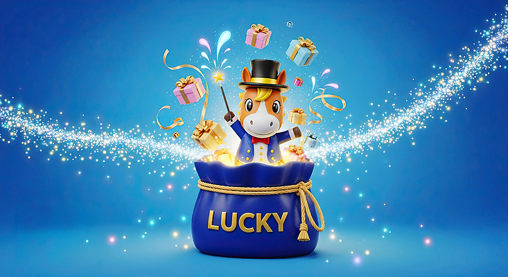 JPG 편집이미지 새해 복주머니 선물 이벤트 장식 선물상자 빛 파티 축제 기쁨 축하 행운 즐거움 말띠 말캐릭터 마법 경품 2026년 이미지편집 병오년 붉은말 AI컴퓨터그래픽 AI콘텐츠 감정 동물캐릭터 컨셉 전통소품 상자 십이지신 말_동물 연도 파일형식