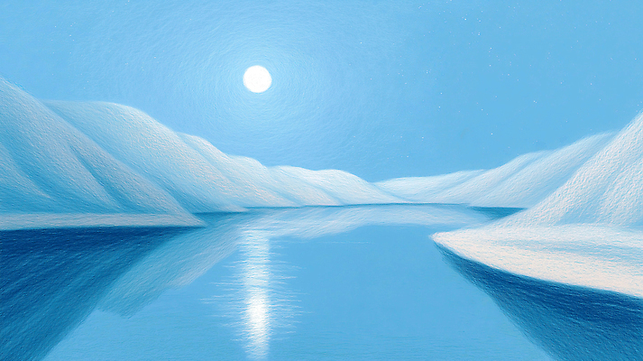 JPG 호수 예술 겨울 일러스트 자연 하늘 날씨 산 풍경 물 파란색 햇빛 태양 반사 수중 공간 흰색 수면 그림 조용 국내일러스트 AI일러스트 AI콘텐츠 자연요소 계절 컬러 생태계 파일형식