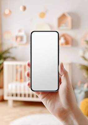 JPG 편집이미지 손 집안 기술 실내 일상 장식 전자제품 핸드폰 인테리어 손모양 아기침대 주거공간 목업 편집실사 AI인물포토 AI콘텐츠 모양 디자인 내부 라이프 신체부위 공간 아기용품 침대 CG 파일형식 손_신체부위 AI포토