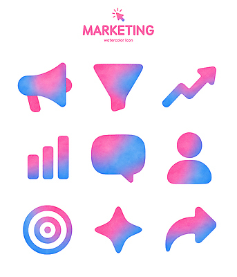PSD 아이콘 디자인 분홍색 컬러 모션 그래프 수채화 대화 파란색 자료 웹 목표 오브젝트 마케팅 소프트웨어 사용자 2D아이콘 컨셉 인터넷 말하기 파일형식