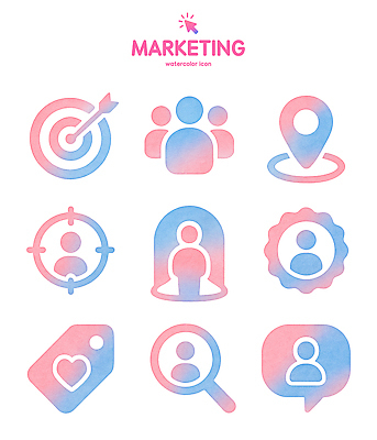 PSD 아이콘 디자인 컬러 비즈니스 커뮤니케이션 수채화 사람 그래픽 물감 목표 오브젝트 위치 마케팅 2D아이콘 컨셉 미술도구 파일형식
