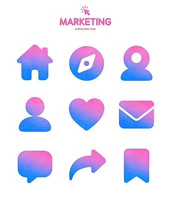 PSD 아이콘 디자인 컬러 수채화 주택 사랑 그래픽 물감 메시지 이메일 오브젝트 탐색 공유 마케팅 즐겨찾기 사용자 2D아이콘 감정 건물 미술도구 파일형식