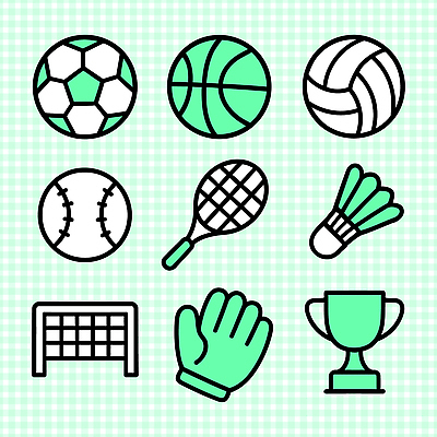 아이콘 디자인 스포츠 컬러 공 농구 운동 축구 야구 테니스 게임 도구 배구 트로피 체육 오브젝트 배드민턴 골키퍼장갑 2D아이콘 AI파일 놀이 건강 구기 글러브 상_우승 파일형식 벡터
