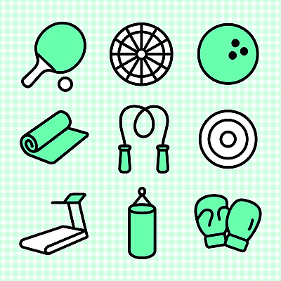 아이콘 스포츠 건강 운동 운동기구 헬스 매트 권투글러브 볼링 웨이트트레이닝 탁구 체육 오브젝트 체육관 체중계 줄넘기 유산소운동 트레드밀 2D아이콘 AI파일 구기 글러브 런닝머신 파일형식 벡터