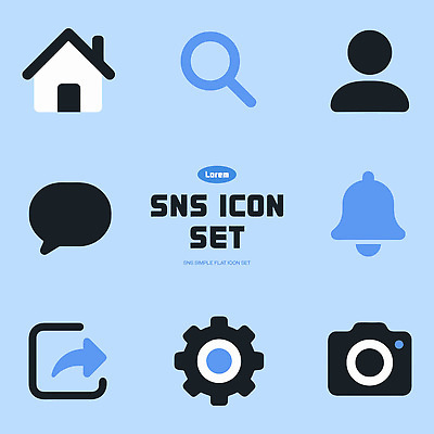 아이콘 디자인 백그라운드 주택 파란색 메시지 알림 오브젝트 검색 기어 공유 설정 소셜네트워크 소셜미디어 사용자 2D아이콘 AI파일 컬러 건물 파일형식 벡터