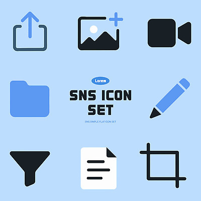 아이콘 편집 디자인 그래픽 도구 오브젝트 문서 폴더 이미지 비디오 소셜네트워크 소셜미디어 업로드 인터페이스 필터 사용자 2D아이콘 AI파일 파일 파일형식 벡터