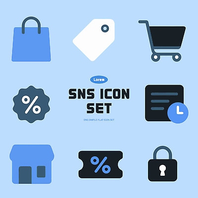 아이콘 디자인 컬러 그래픽 세트 쇼핑백 꼬리표 상점 가격 장바구니 오브젝트 잠금 단순화된 소셜네트워크 소셜미디어 사용자 2D아이콘 AI파일 가방 쇼핑 라벨 바구니 보안 파일형식 벡터