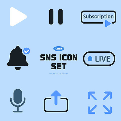 아이콘 디자인 그래픽 알림 마이크 오브젝트 클릭 일시정지 소통 구독 기능 라이브 소셜네트워크 소셜미디어 업로드 사용자 2D아이콘 AI파일 음향기기 컨셉 파일형식 벡터