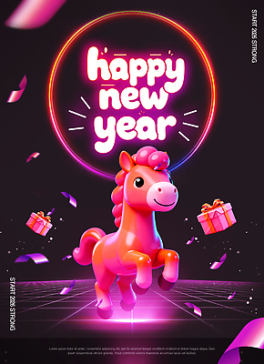 편집이미지 인형 컬러 컨셉 모션 새해 새해인사 십이지신 예절 인사 말_동물 연도 파일형식 2026년 말인형 축하 백그라운드 선물 반짝임 분홍색 장면 기념 디자인 장식 이미지편집 PSD 병오년 해피뉴이어 말띠