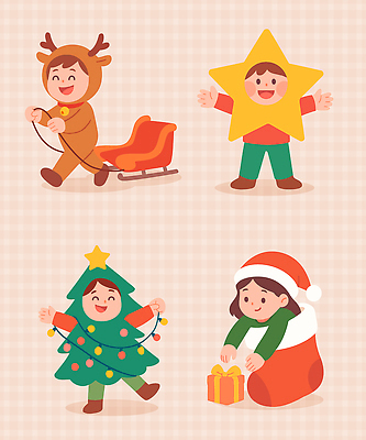 자연요소 계절 기념일 감정 크리스마스 포장 모션 표정 선물 사람 파일형식 벡터 어린이 썰매 옷 장식 기쁨 웃음 크리스마스트리 별 산타클로스 겨울 축제 놀이 만들기 선물포장 디자인 일러스트 국내일러스트 AI파일