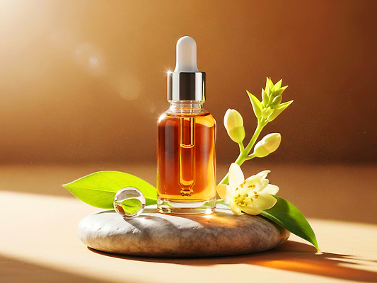 JPG 식물 편집이미지 꽃 잎 자연 유리병 빛 뷰티 돌_바위 허브 오브젝트 천연 스킨케어 에센스 편집실사 AI컴퓨터그래픽 AI콘텐츠 병_용기 화장품 CG 생태계 파일형식