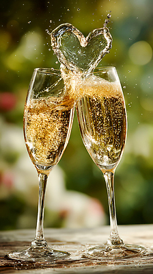 JPG 편집이미지 기념일 감정 음료 자연 잔 장식 파티 거품 만남 물방울 하트 축하 샴페인 소중 스파클링와인 시음 이미지편집 AI컴퓨터그래픽 AI콘텐츠 모양 식기 컨셉 주류 이벤트 생태계 탄산 파일형식