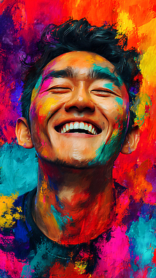 JPG 남자 행복 감정 문화 얼굴 예술 컬러 백그라운드 일러스트 표정 웃음 사람 색칠 화려 즐거움 이미지 긍정적 생동감 창의성 국내일러스트 AI일러스트 AI콘텐츠 컨셉 신체부위 파일형식
