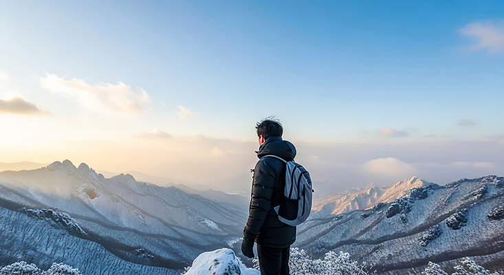 JPG 편집이미지 여행 겨울 자연 하늘 바람 산 사람 풍경 등산 멀리 시야 의료성형뷰티 편집실사 AI인물포토 AI콘텐츠 자연요소 계절 날씨 트래킹 CG 생태계 파일형식 AI포토
