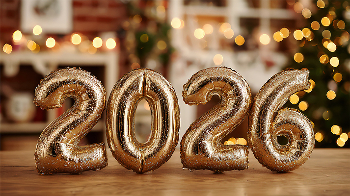 편집이미지 문자 컬러 가구 다수 컨셉 사람 이벤트 연도 파일형식 2026년 새해 풍선 장식 조명 축하 탁자 파티 분위기 금색 연말 기념 여러명 JPG 타이포그라피 병오년 이미지편집