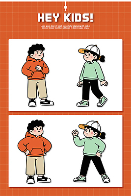 캐릭터 디자인 옷 어린이 컬러 신발 일러스트 관계 모션 놀이 표정 대화 소녀 소년 운동복 학습 즐거움 소통 상호작용 국내일러스트 AI파일 여자 교육 남자 감정 컨셉 말하기 사람 파일형식 벡터