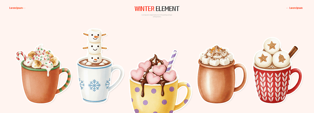 식기 계절 기념일 음료 음식 디저트 파일형식 겨울 컵 마시멜로우 장식 따뜻함 코코아 사탕 눈사람 초콜릿 크리스마스 커피 테마 겨울간식 먹거리 디자인 컬러 PSD 일러스트 국내일러스트